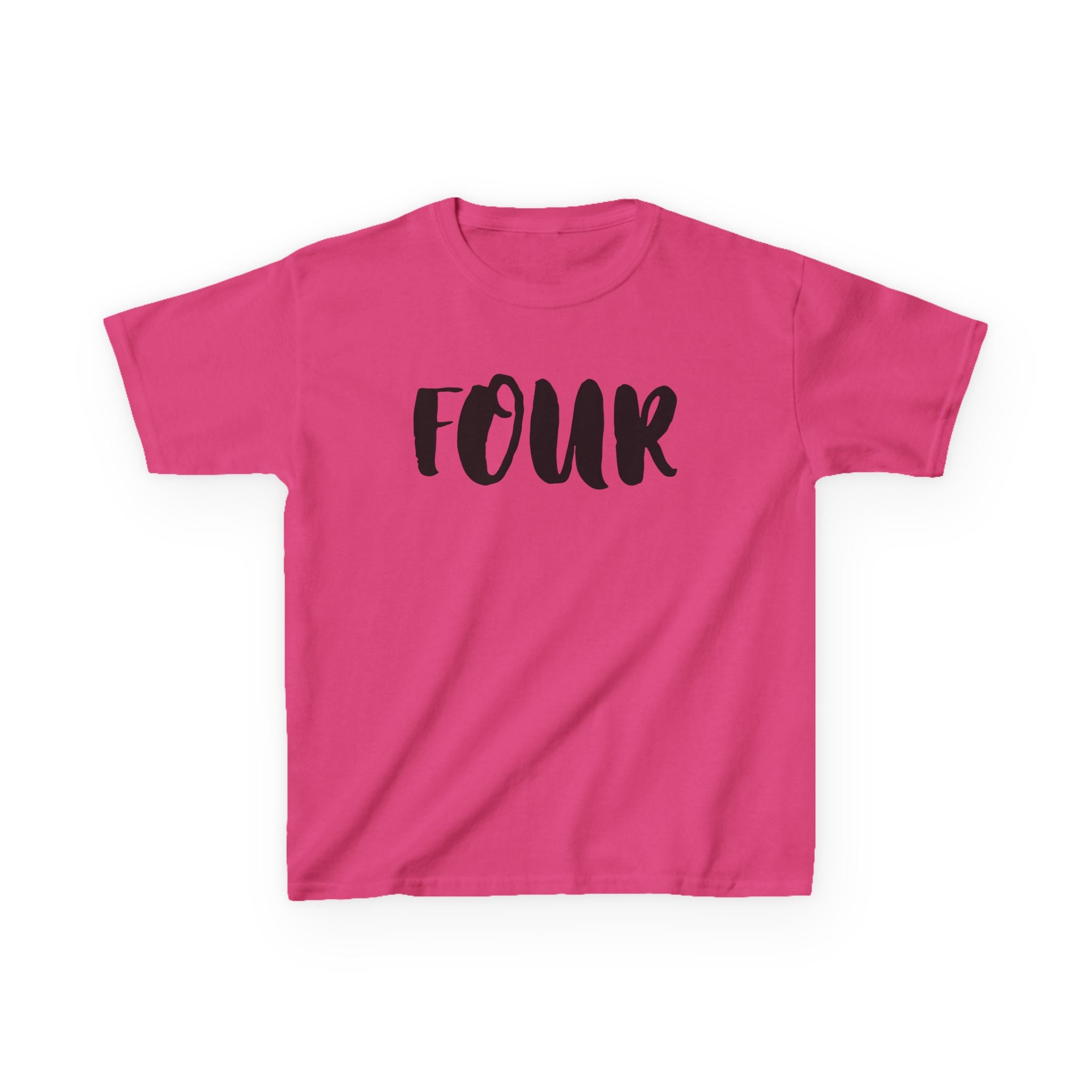 Kids 'Four' Birthday T‑Shirt — Fun Script Number Tee for 4-Year-Olds