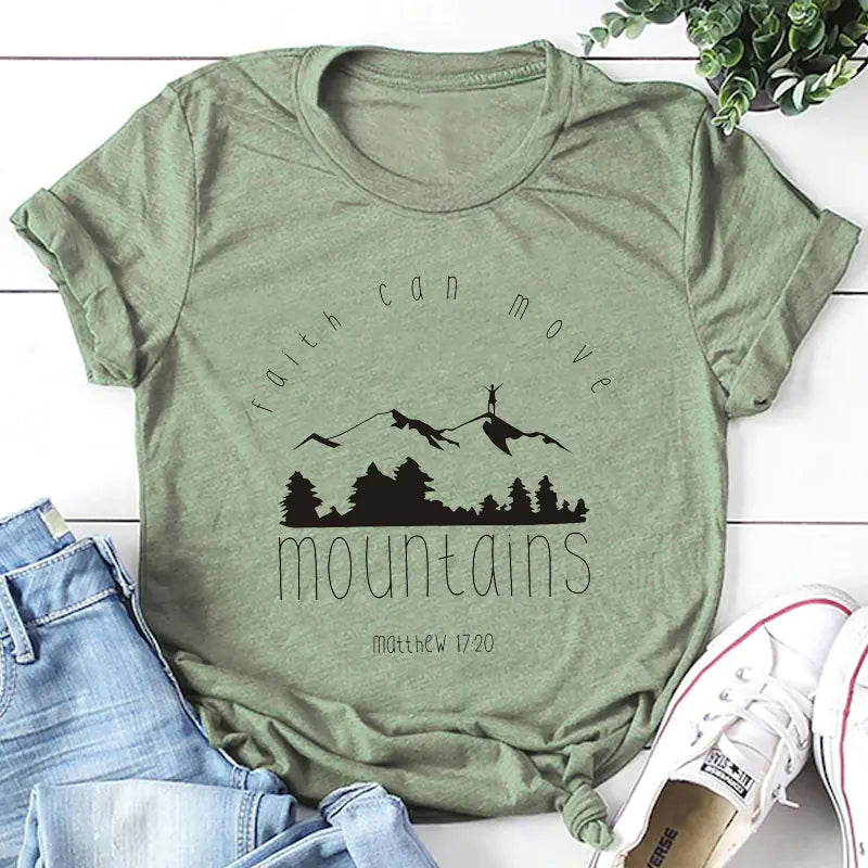 Unisex Cotton Summer Tees with Faith & Mountains Design