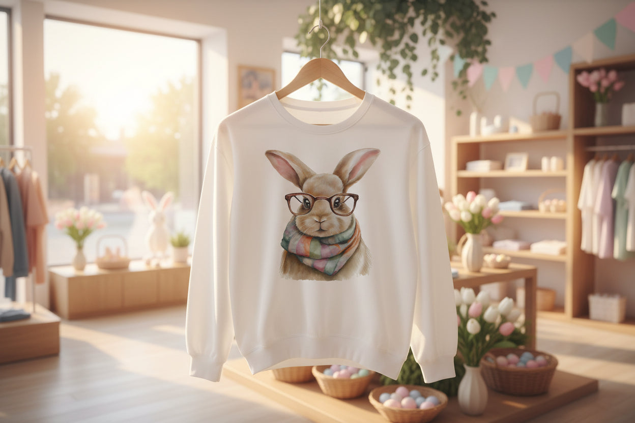 Library Book Bunny in Scarf Sweatshirt (Comfort Colors)