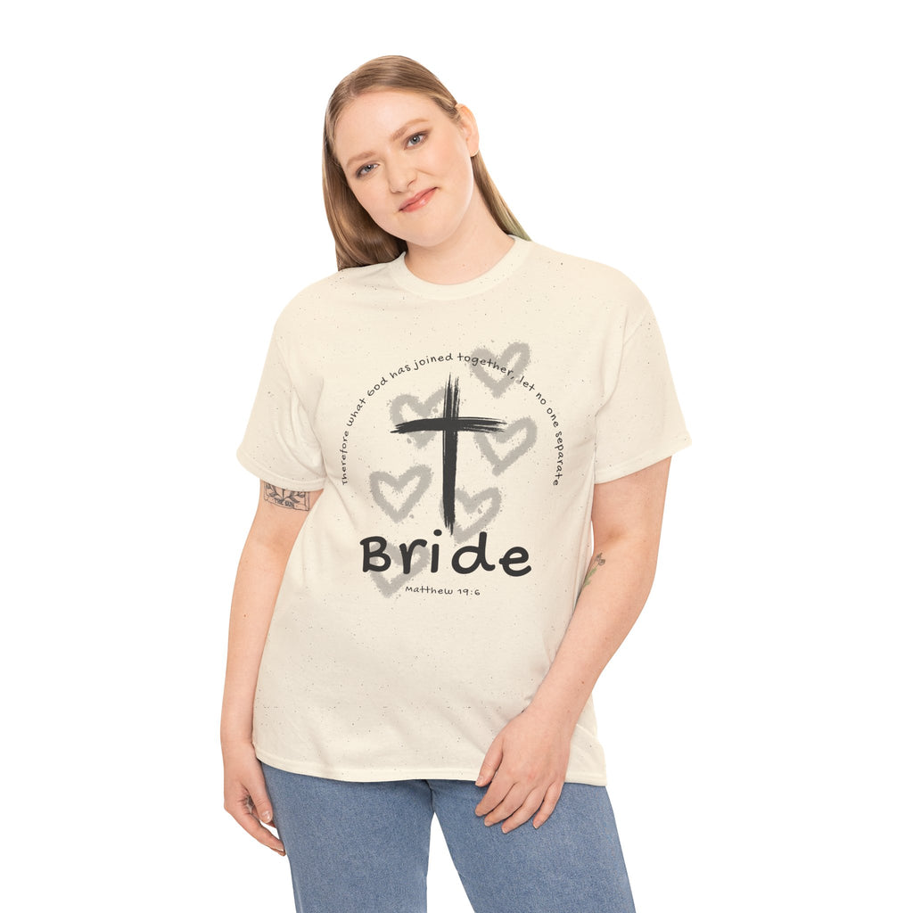 Bride T-Shirt — Christian Cross & Hearts Bridal Faith Tee - Christian - Matthew 19:6