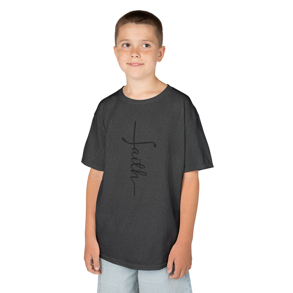 Kids Tee — Vertical "faith" Cross Script Graphic
