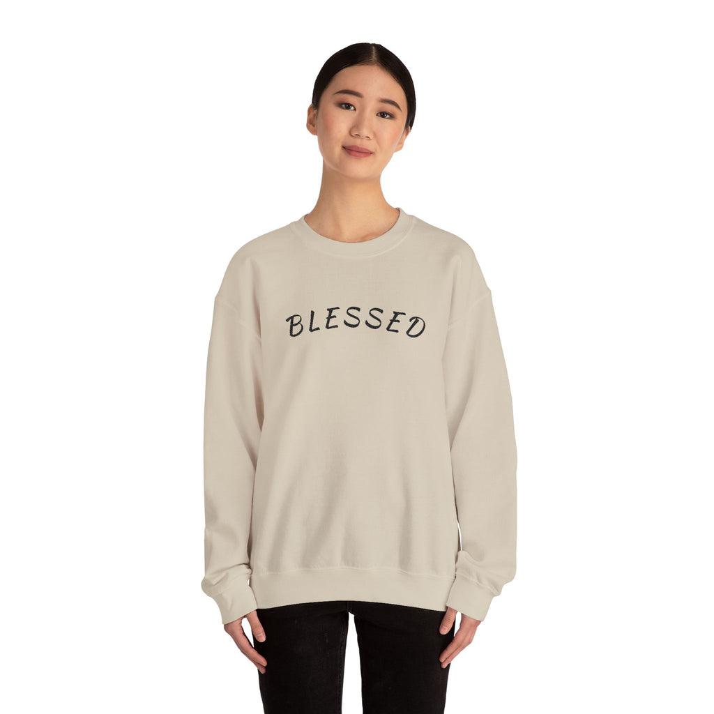 Embroidered - Blessed Crewneck Sweatshirt — Cozy Pullover with Script 'BLESSED'