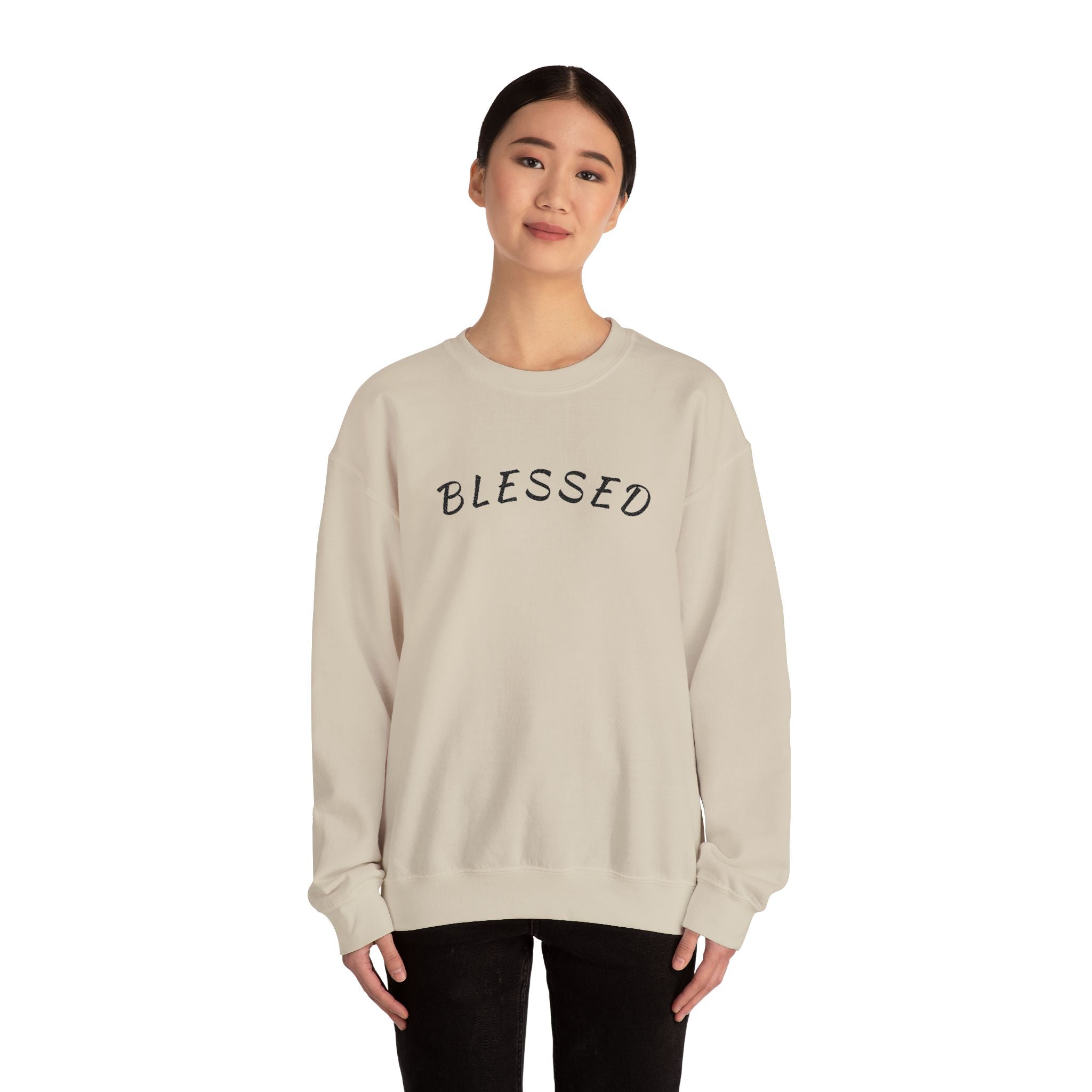 Embroidered - Blessed Crewneck Sweatshirt — Cozy Pullover with Script 'BLESSED'