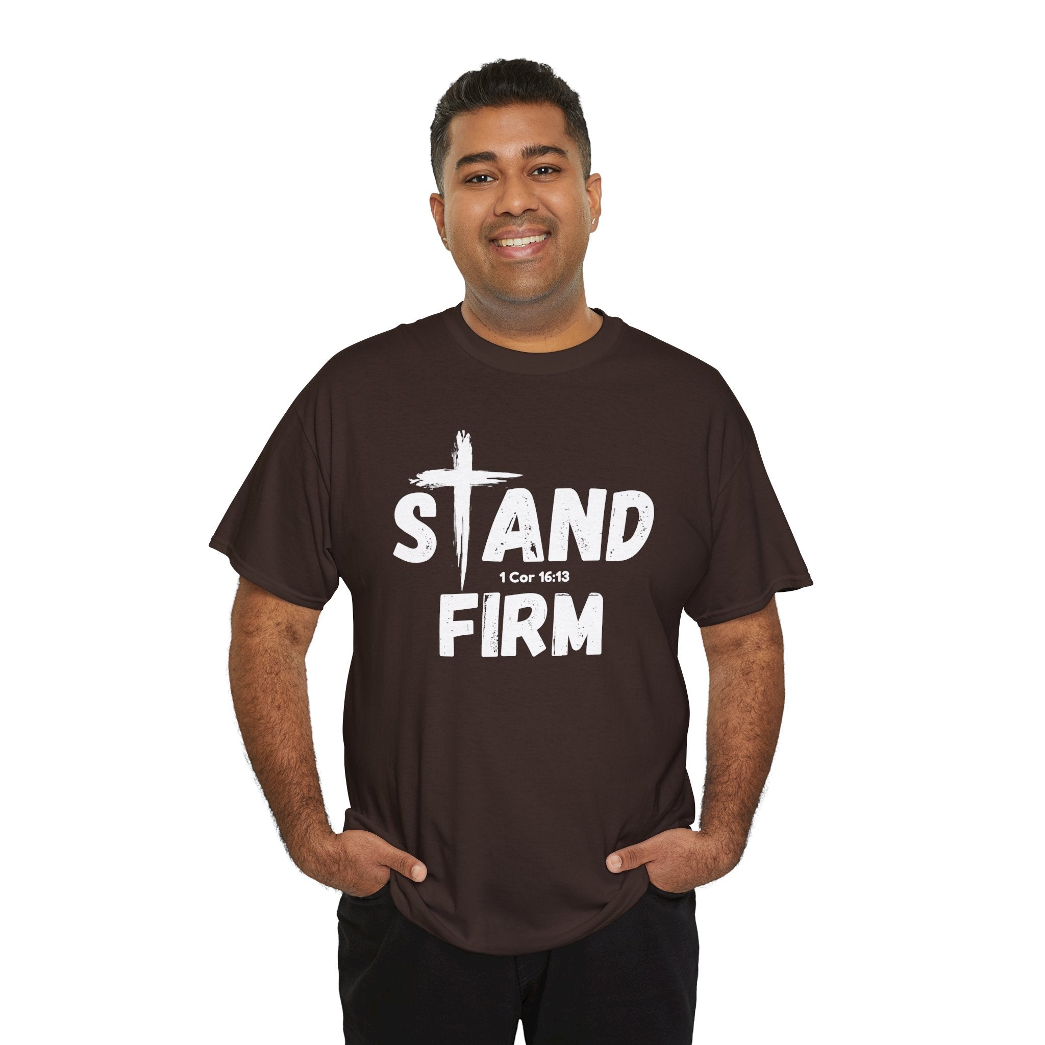 Stand Firm T-Shirt — Christian Faith Tee with Cross & 1 Cor 16:13 Inspirational Design
