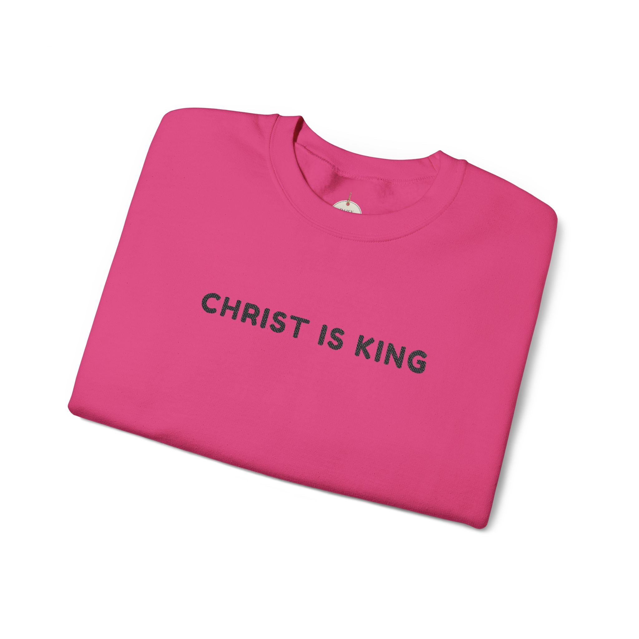 Embroidered text Christian Crewneck Sweatshirt — "Christ Is King" Minimalist Faith PulloverCross on each Wrist