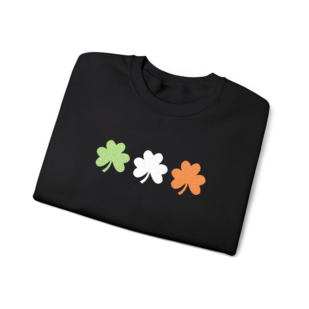 Irish Shamrock Trio Crewneck Sweatshirt – Green White Orange St. Patrick’s Day Pullover Flag Colors