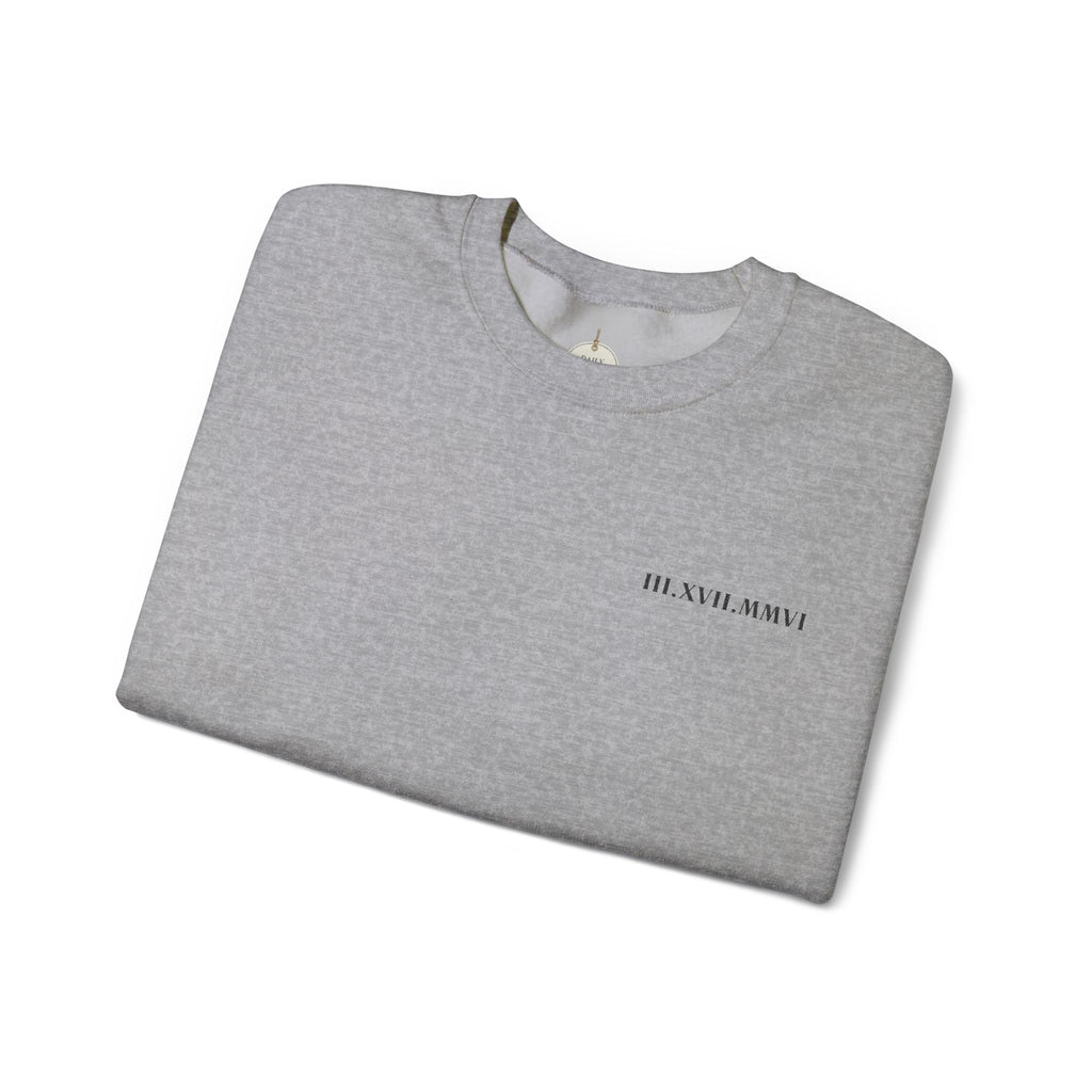 Embroidered - Personalized - Couples - Crewneck Sweatshirt — Minimal 'Human Being' Chest Text with Small Sleeve Floral Accents