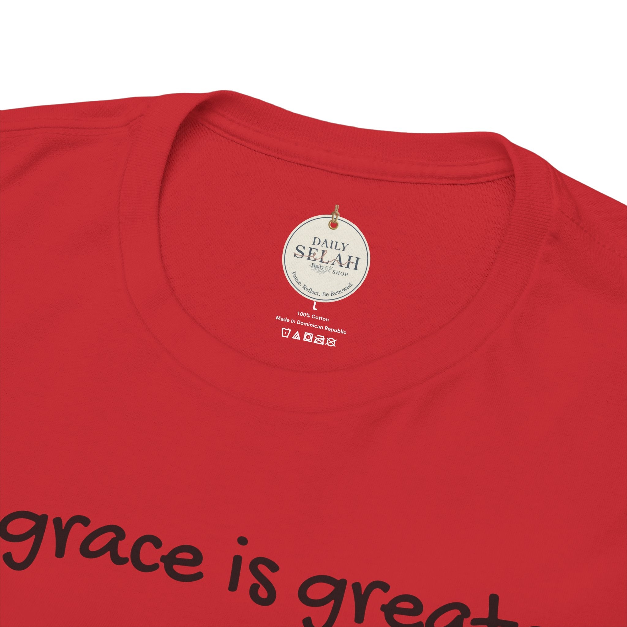 Christian T‑Shirt — "His grace is greater than your past." (Romans 5:20)