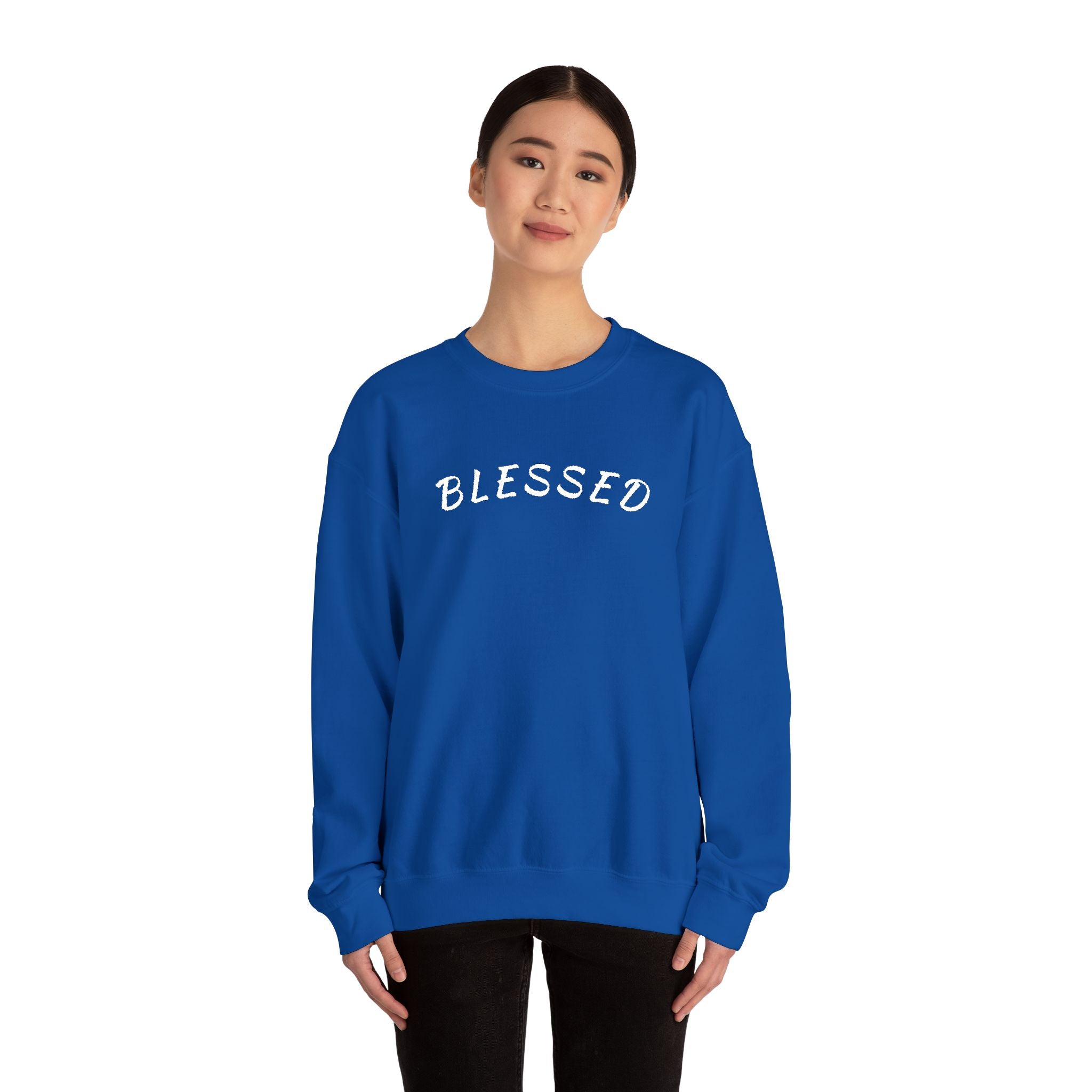 Embroidered Blessed Crewneck Sweatshirt — Minimal Faith-Inspired Pullover