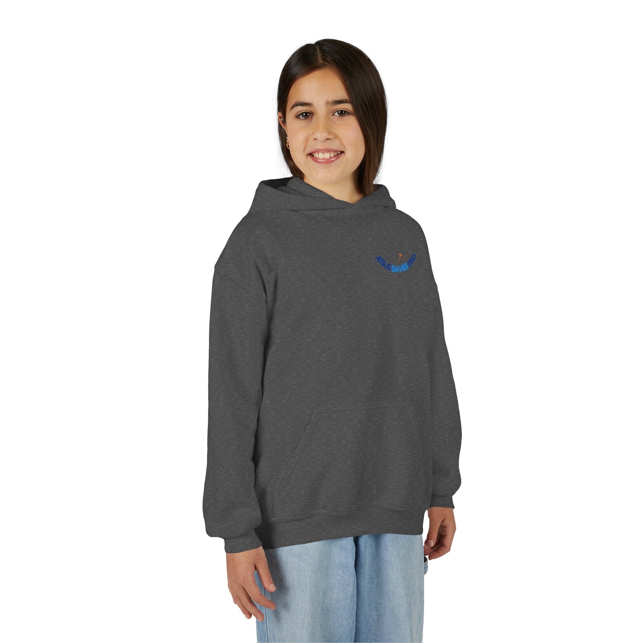 Youth Hoodie — "Jesus Saves Bro" Christian Graphic Pullover