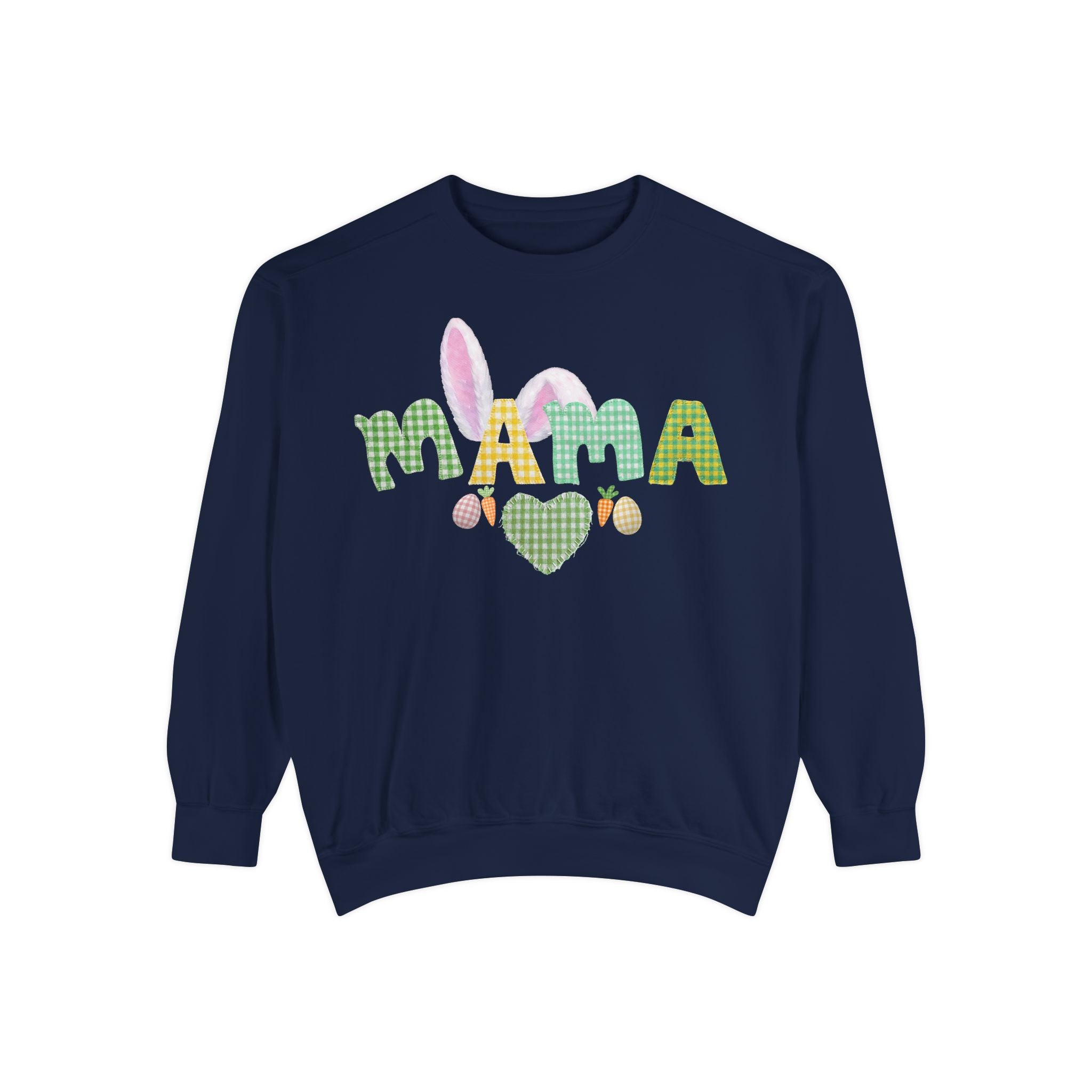 Mama Easter Bunny Sweatshirt — Cute Plaid ‘MAMA’ with Bunny Ears & Eggs
