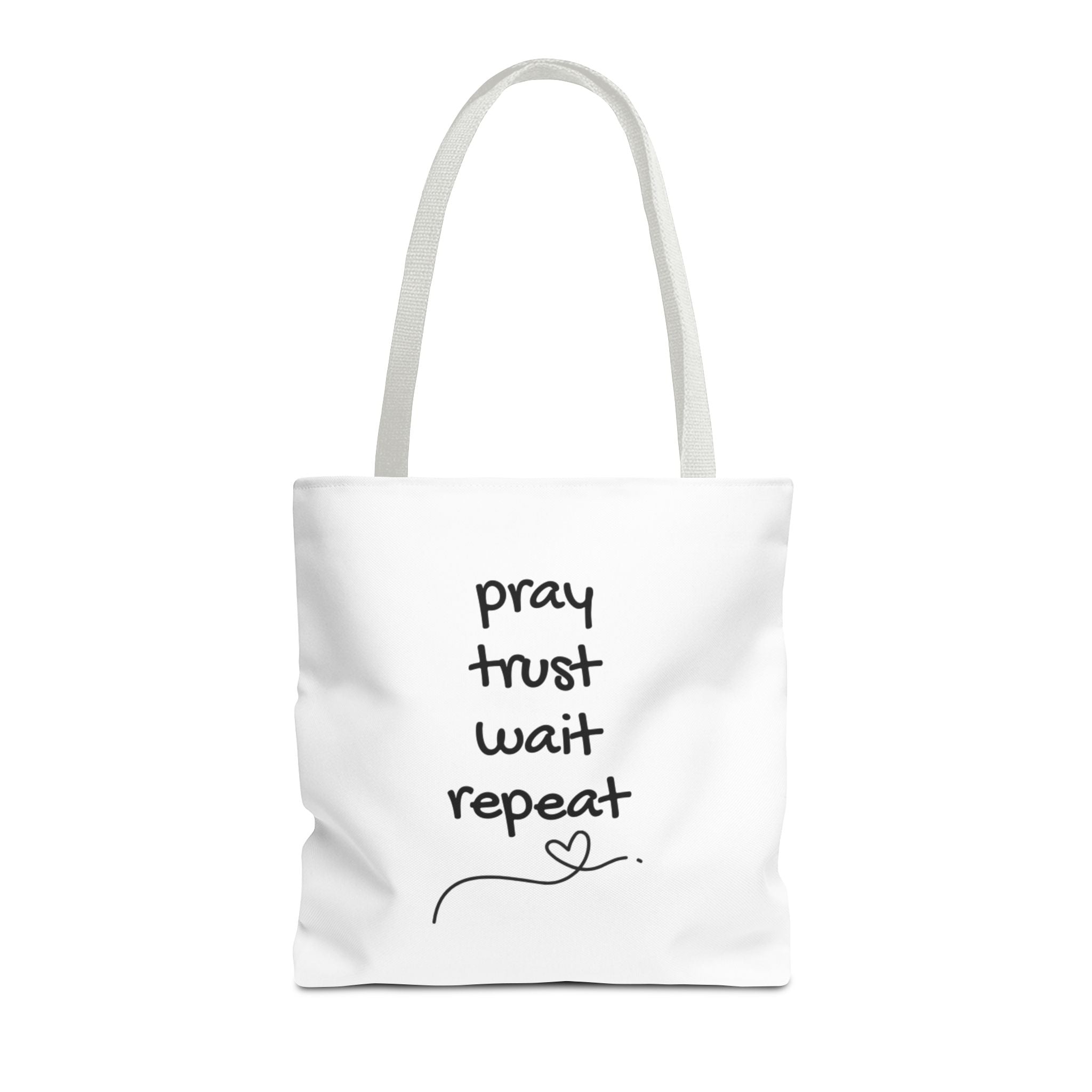 Pray Trust Wait Repeat Tote Bag — Inspirational Faith Canvas Tote