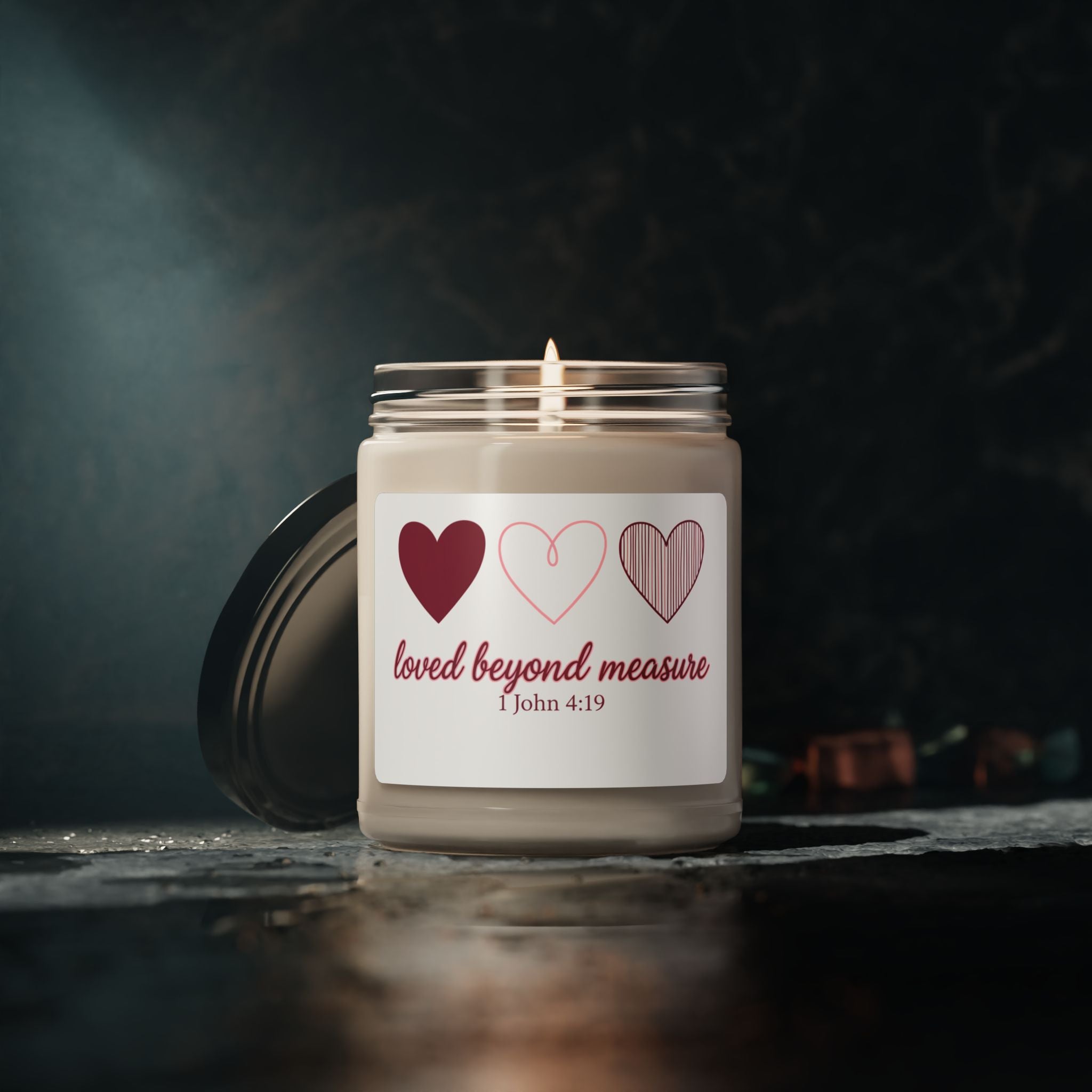 Candle — "Loved Beyond Measure" Soy Candle (1 John 4:19) — 9oz Scented Gift for Christian Valentine & Encouragement