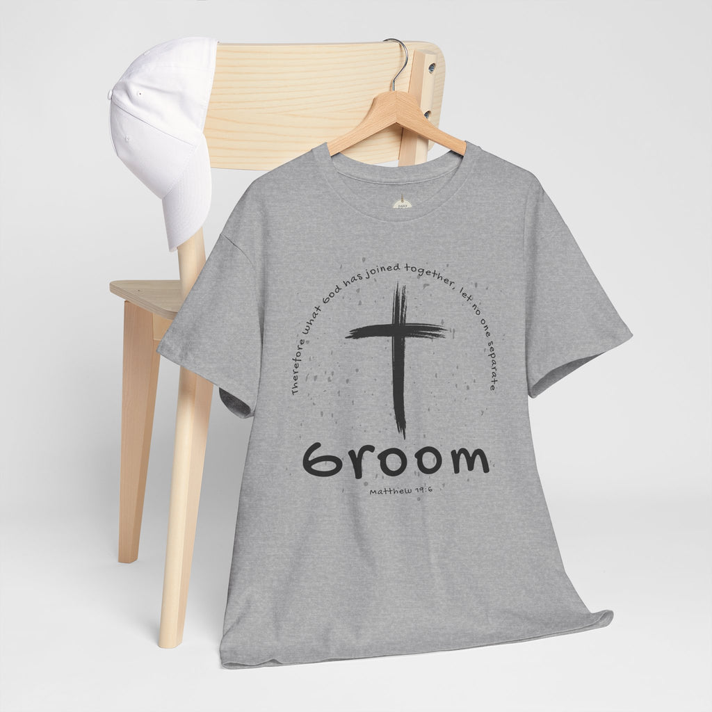 Groom Cross Tee — Christian Wedding Groom T-Shirt (Scripture Verse Design) - Christian - Matthew 19:6