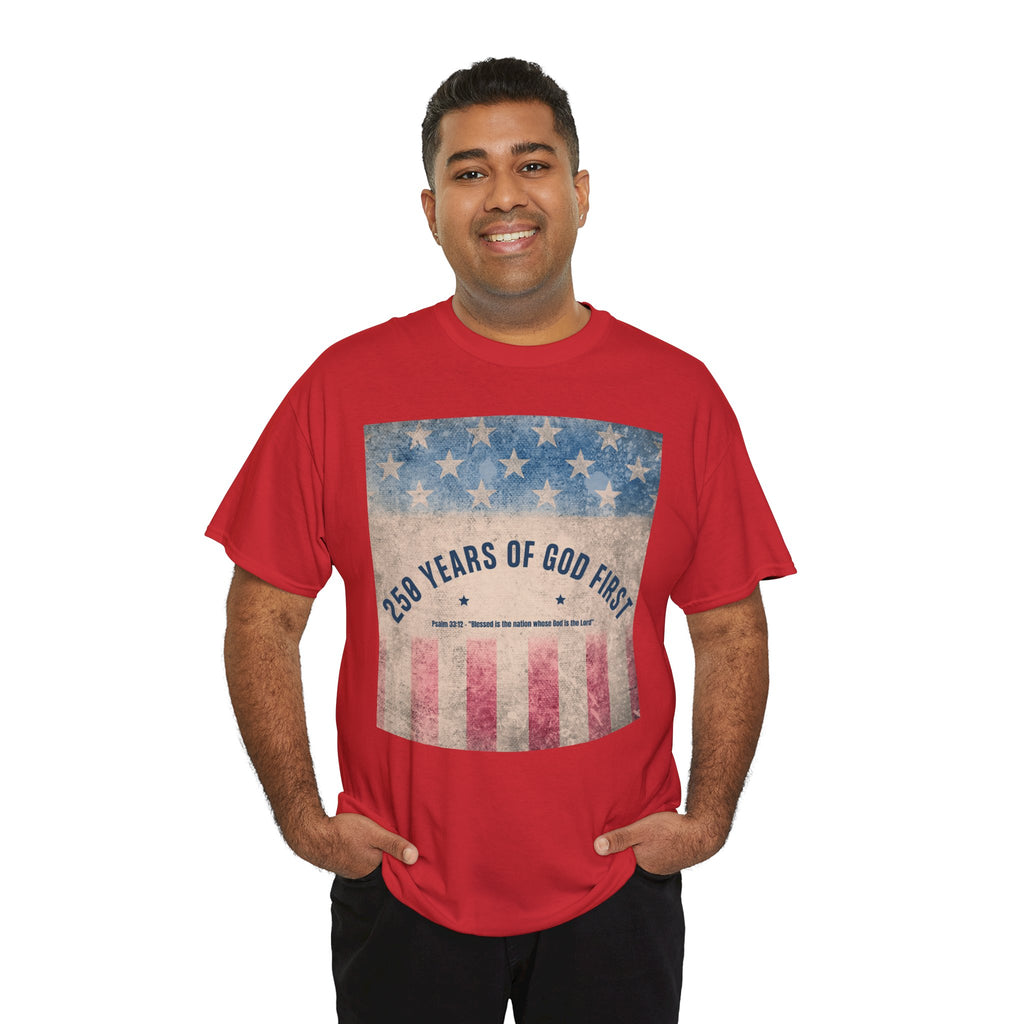 God First 250 Years Vintage American Flag  and Patriotic T-Shirt