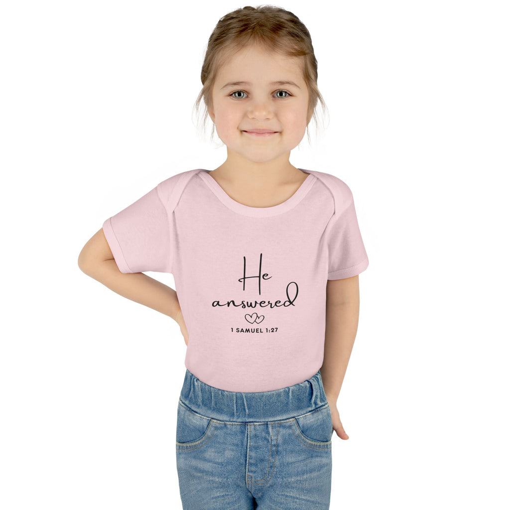 He Answered Infant Bodysuit | 1 Samuel 1:27 Scripture Baby Onesie