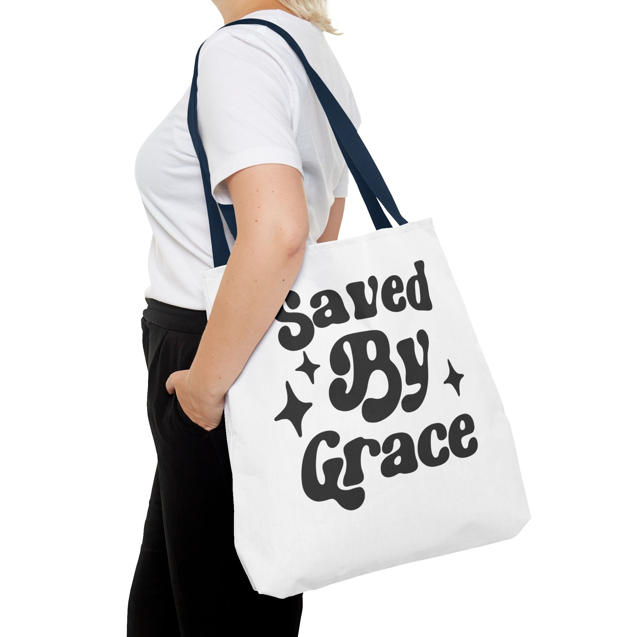 Saved By Grace Tote Bag — Christian Faith Statement Canvas Tote
