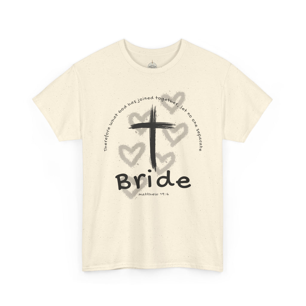 Bride T-Shirt — Christian Cross & Hearts Bridal Faith Tee - Christian - Matthew 19:6