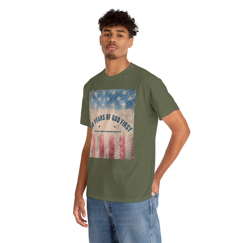 God First 250 Years Vintage American Flag  and Patriotic T-Shirt