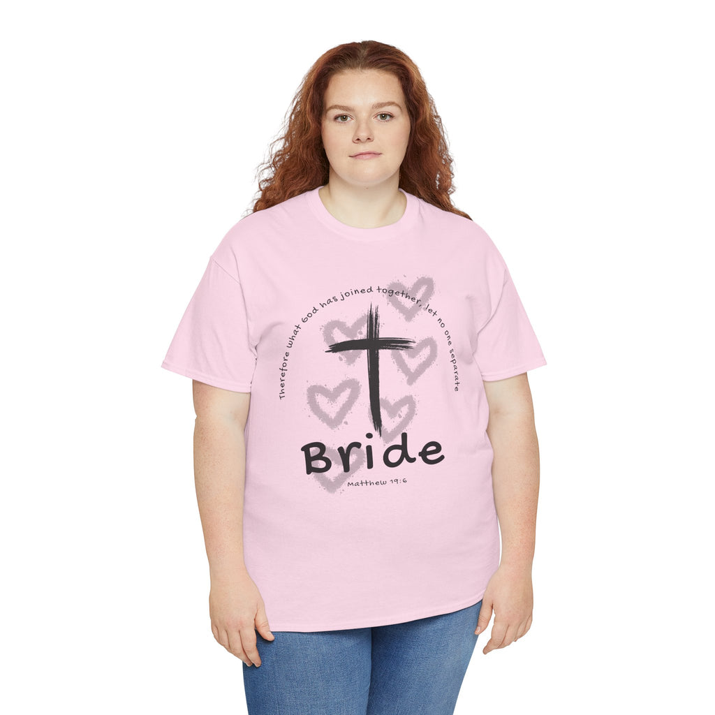 Bride T-Shirt — Christian Cross & Hearts Bridal Faith Tee - Christian - Matthew 19:6