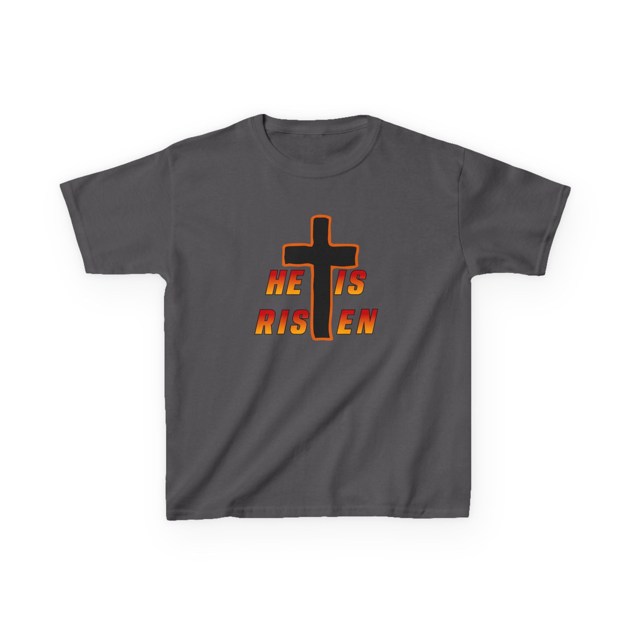Kids Tee — "He Is Risen" Cross Easter T‑Shirt
