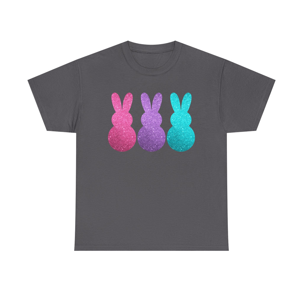 Glitter Pastel Bunny Trio Tee | Easter Rabbit Silhouette Shirt