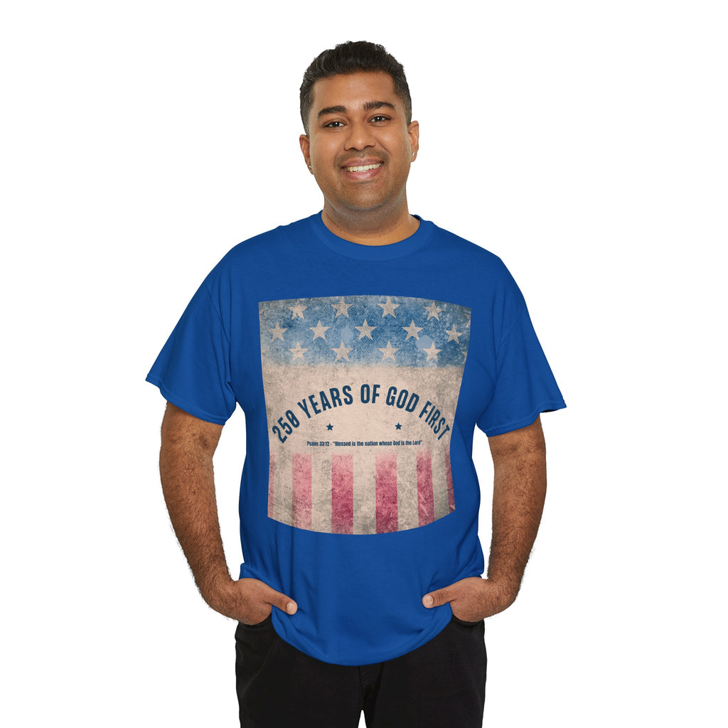 God First 250 Years Vintage American Flag  and Patriotic T-Shirt