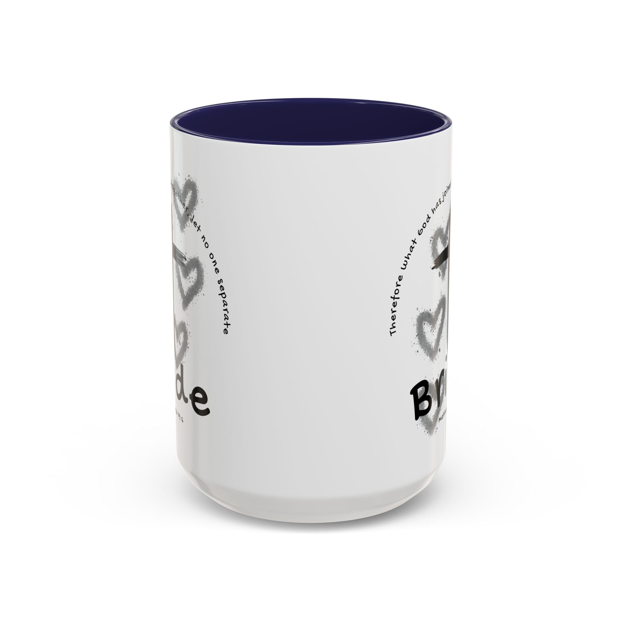 Bride Coffee Mug — Christian Cross & Hearts Accent Mug (Matthew 19:6)