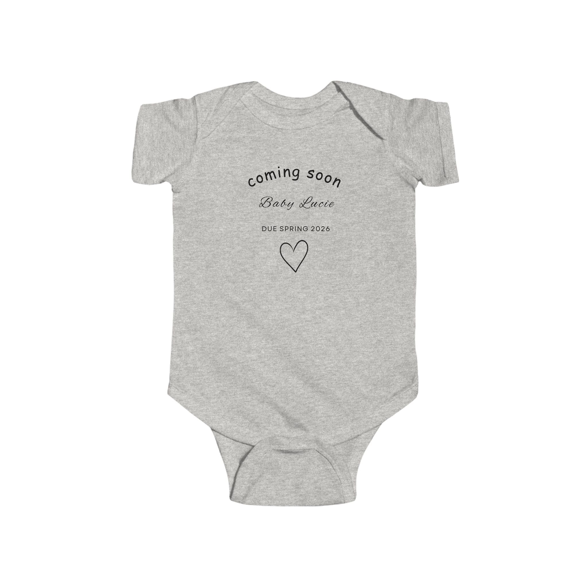 Coming Soon Baby Announcement Bodysuit — 'Coming Soon' Heart, Truck, Flower Newborn Onesie