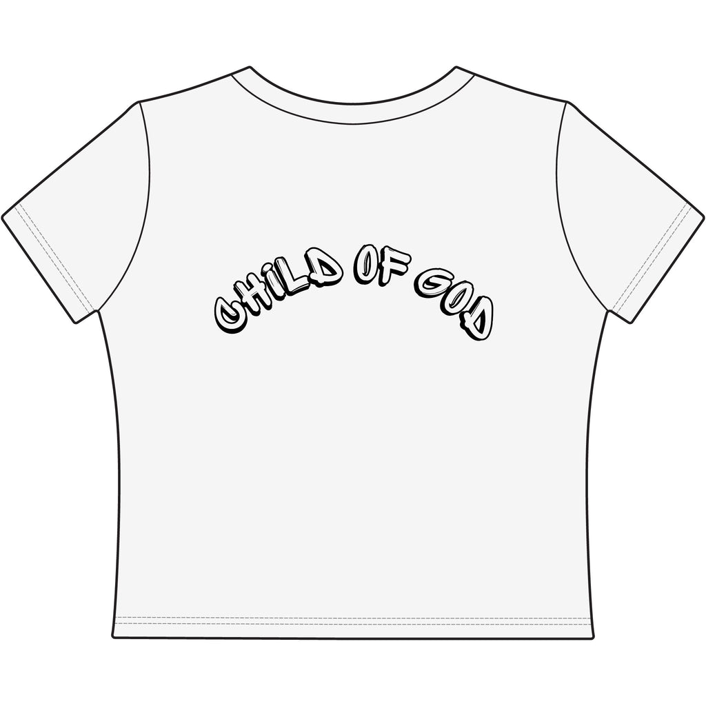 Child of God Women's Baby Tee — He's Got My Back Religious Graphic Top