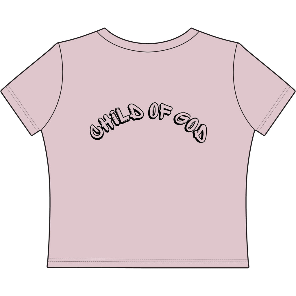 Child of God Women's Baby Tee — He's Got My Back Religious Graphic Top