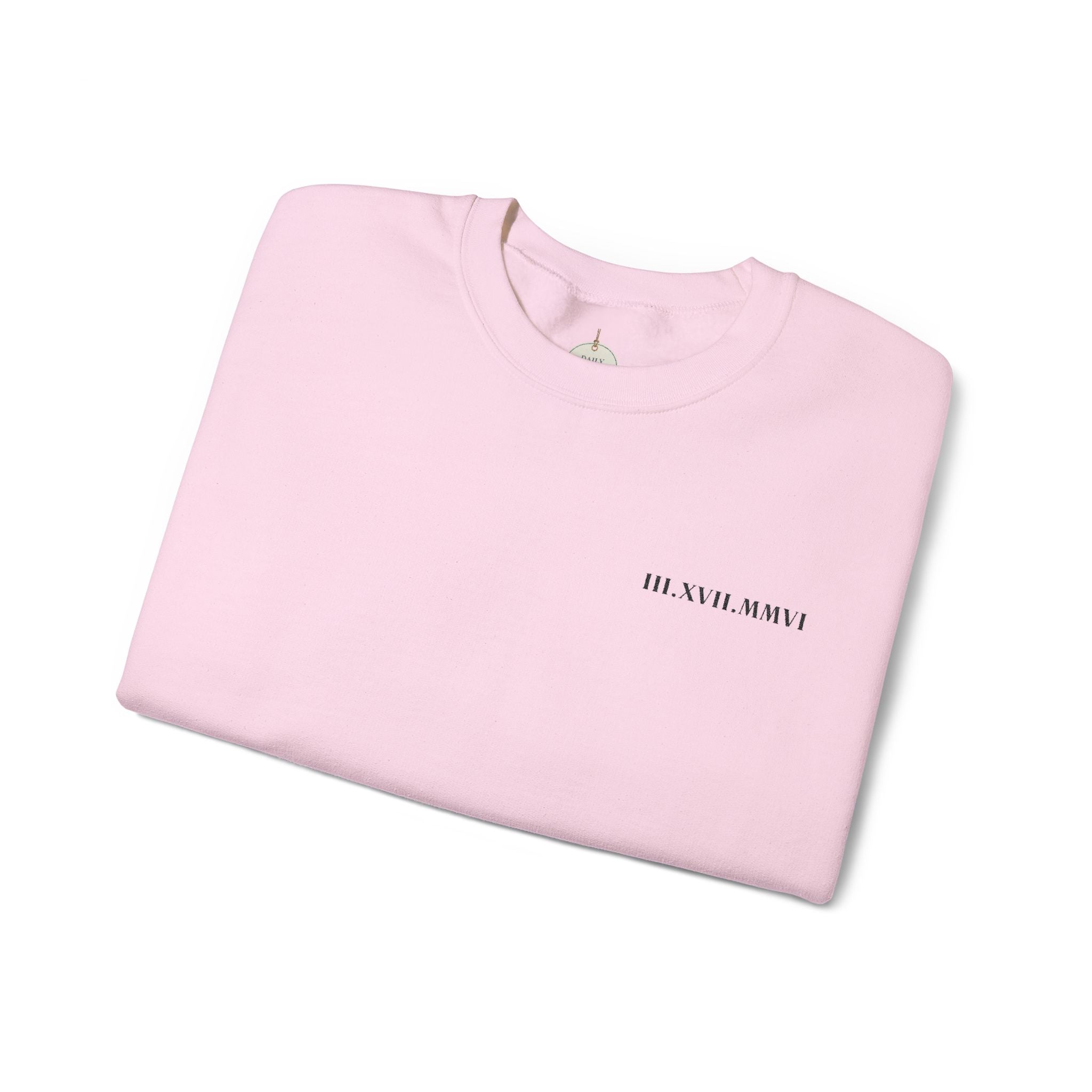 Embroidered - Personalized - Couples - Crewneck Sweatshirt — Minimal 'Human Being' Chest Text with Small Sleeve Floral Accents