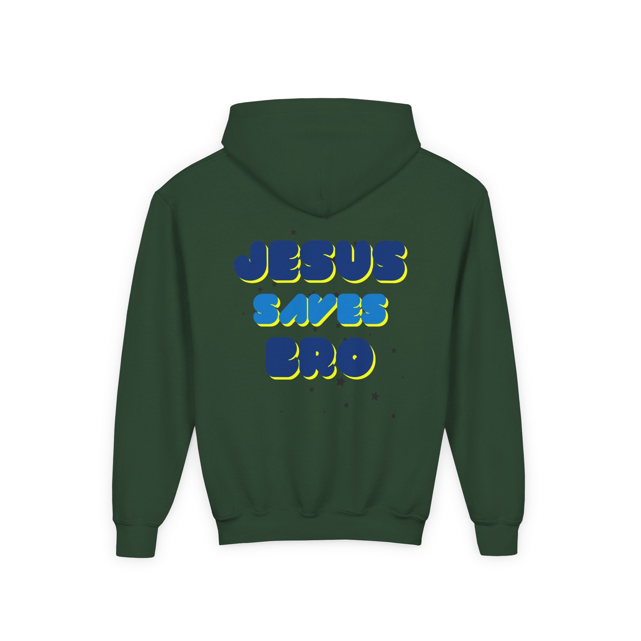 Youth Hoodie — "Jesus Saves Bro" Christian Graphic Pullover