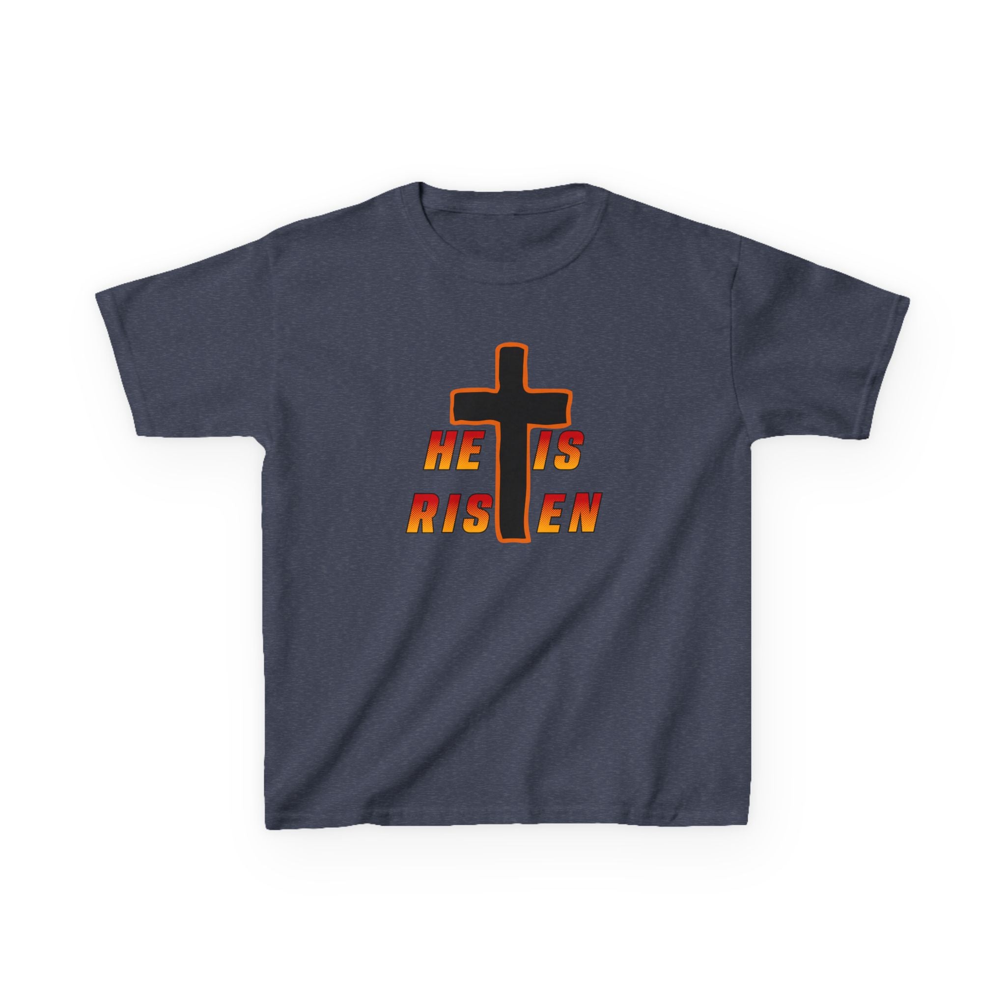 Kids Tee — "He Is Risen" Cross Easter T‑Shirt