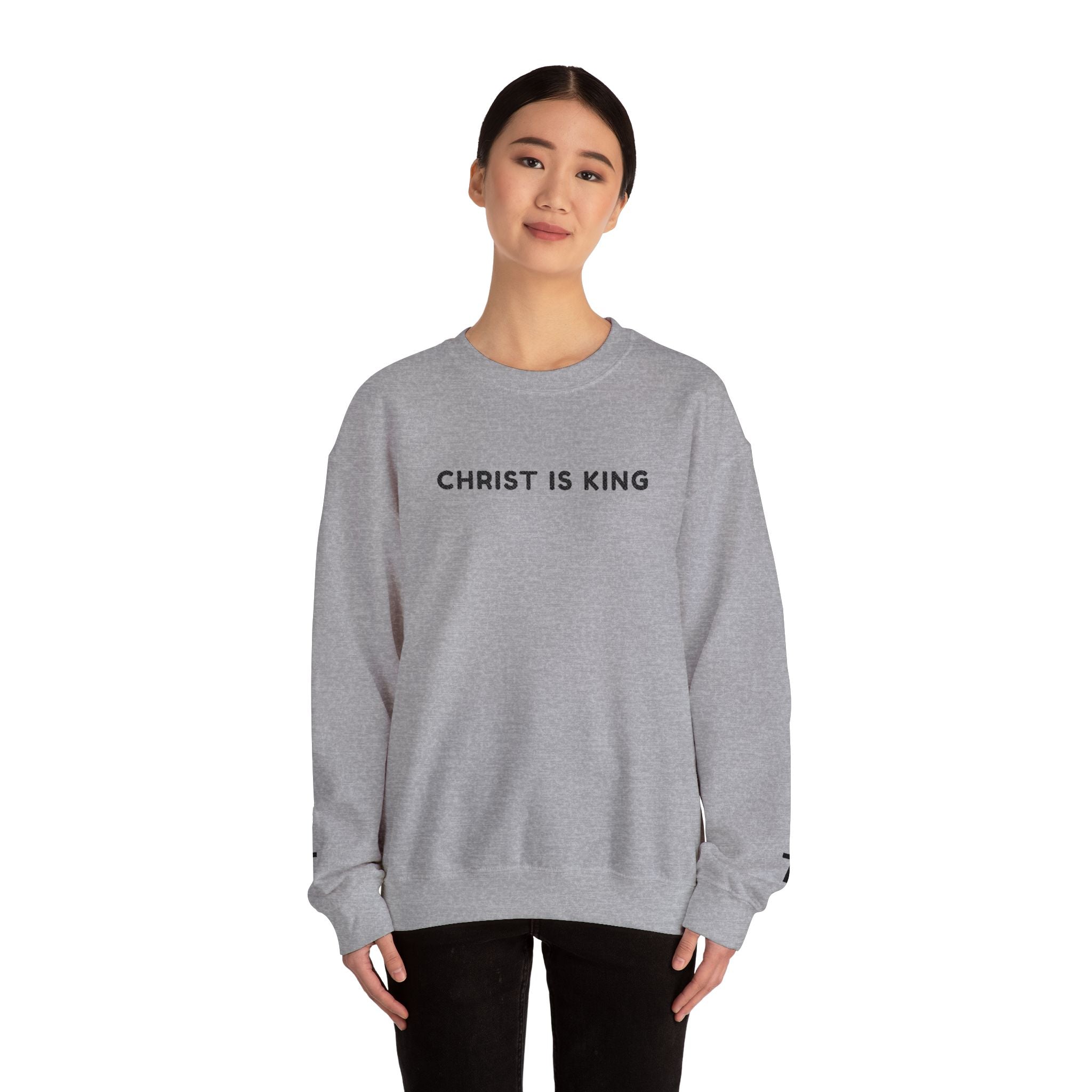 Embroidered text Christian Crewneck Sweatshirt — "Christ Is King" Minimalist Faith PulloverCross on each Wrist