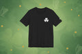 Embroidered Shamrock Pocket Tee — Distressed Lucky Clover T-Shirt