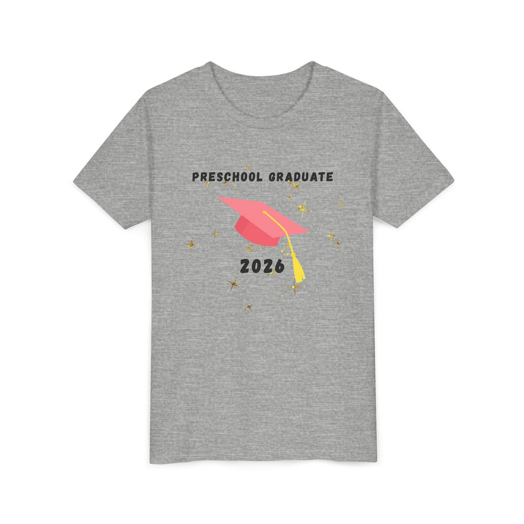 Preschool Graduate 2026 Youth Tee — Pink Graduation Cap Kids Shirt