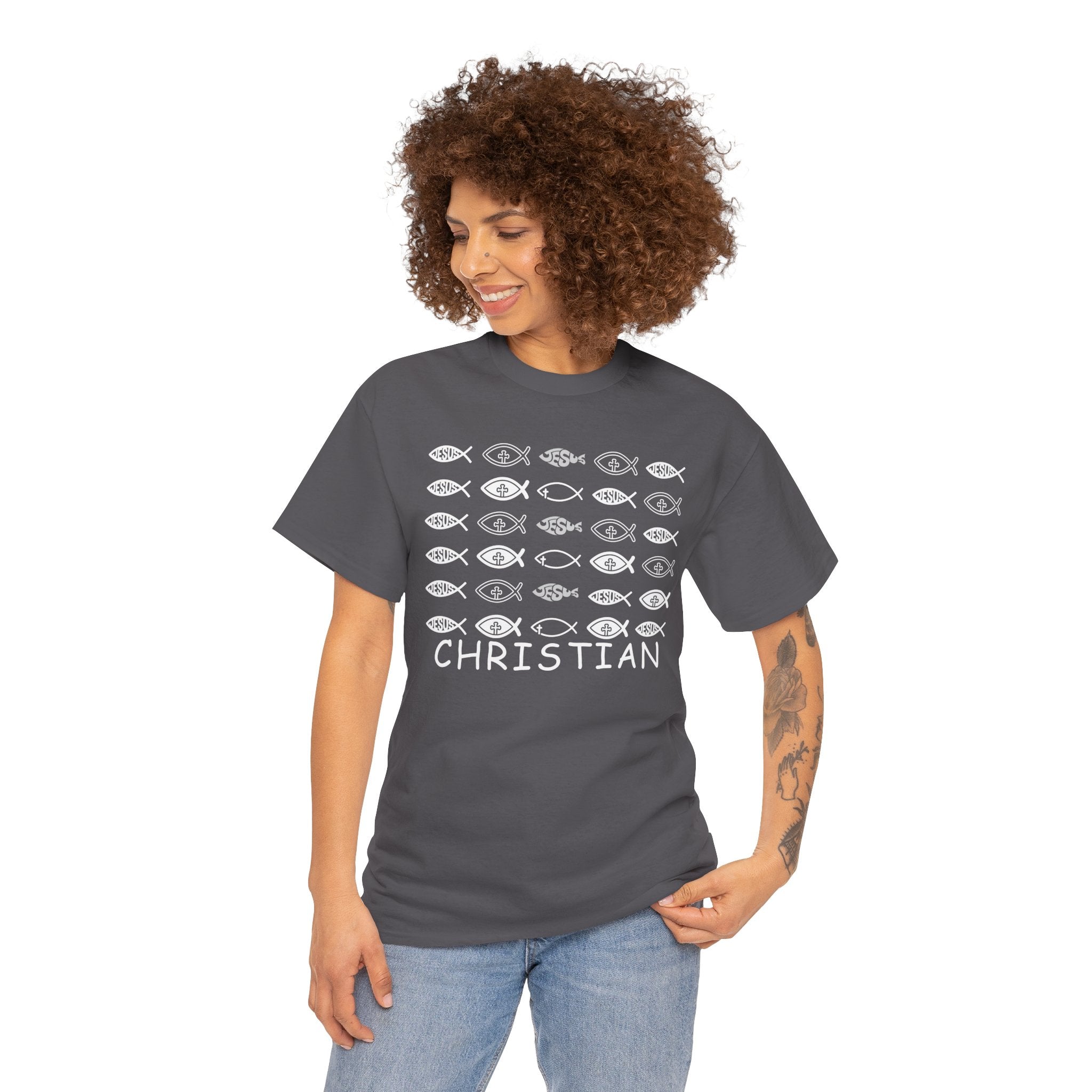 Christian Fish Pattern T‑Shirt — Ichthys Faith Tee - JESUS FISH