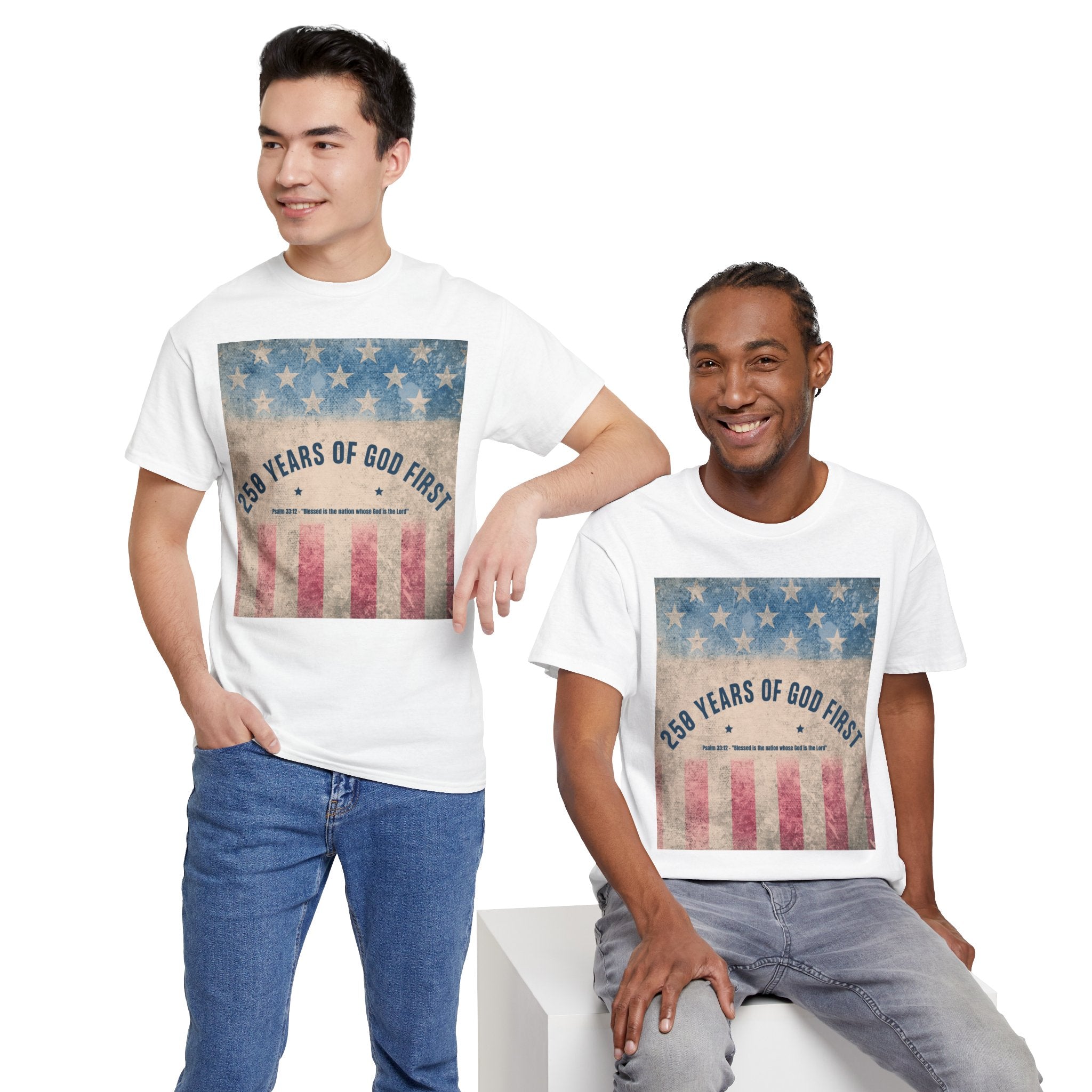 God First 250 Years Vintage American Flag  and Patriotic T-Shirt