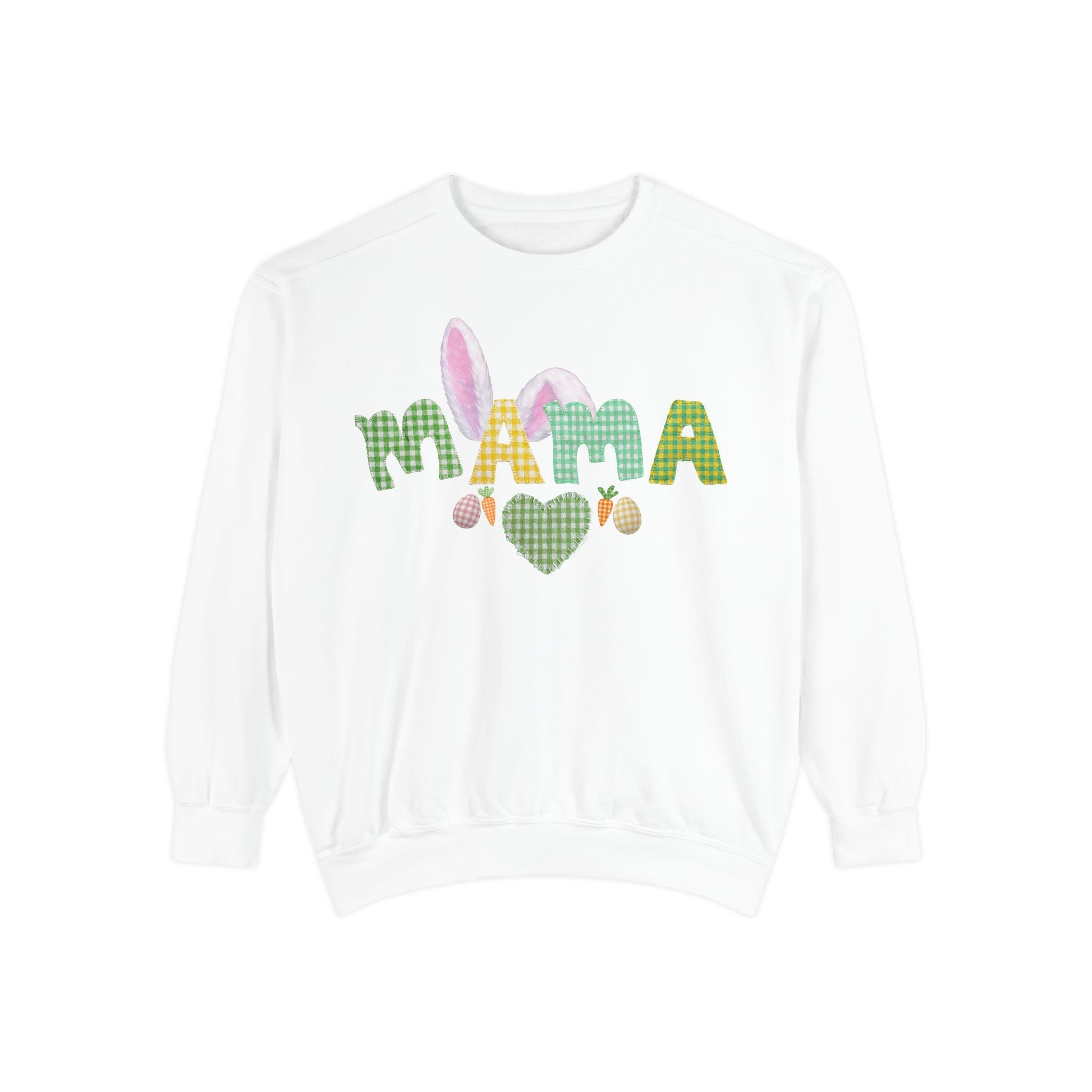 Mama Easter Bunny Sweatshirt — Cute Plaid ‘MAMA’ with Bunny Ears & Eggs