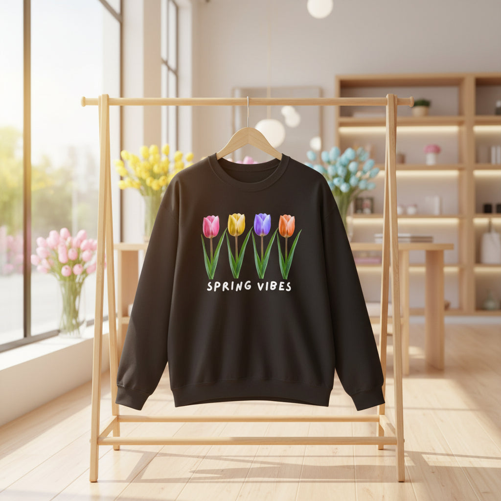 Crewneck Sweatshirt - Spring Vibes Tulips Floral Graphic