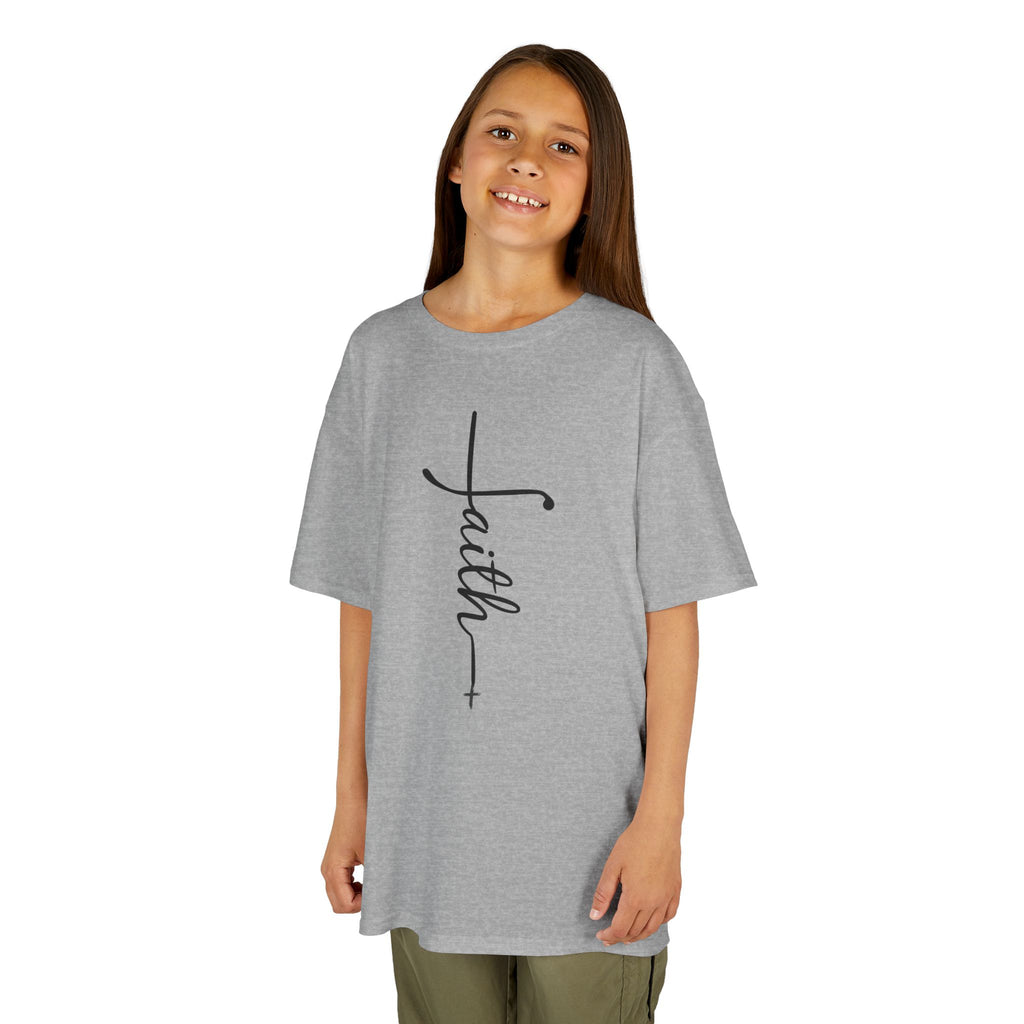 Kids Tee — Vertical "faith" Cross Script Graphic