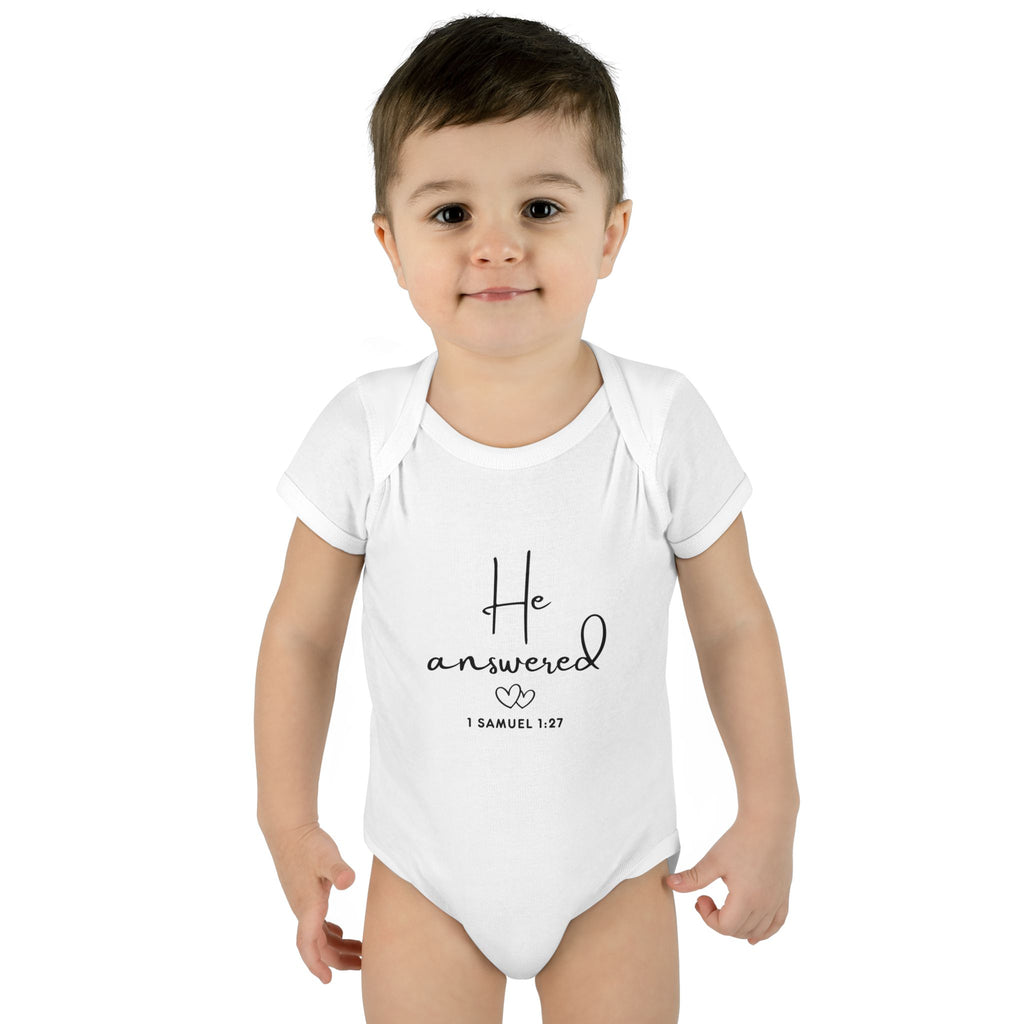 He Answered Infant Bodysuit | 1 Samuel 1:27 Scripture Baby Onesie