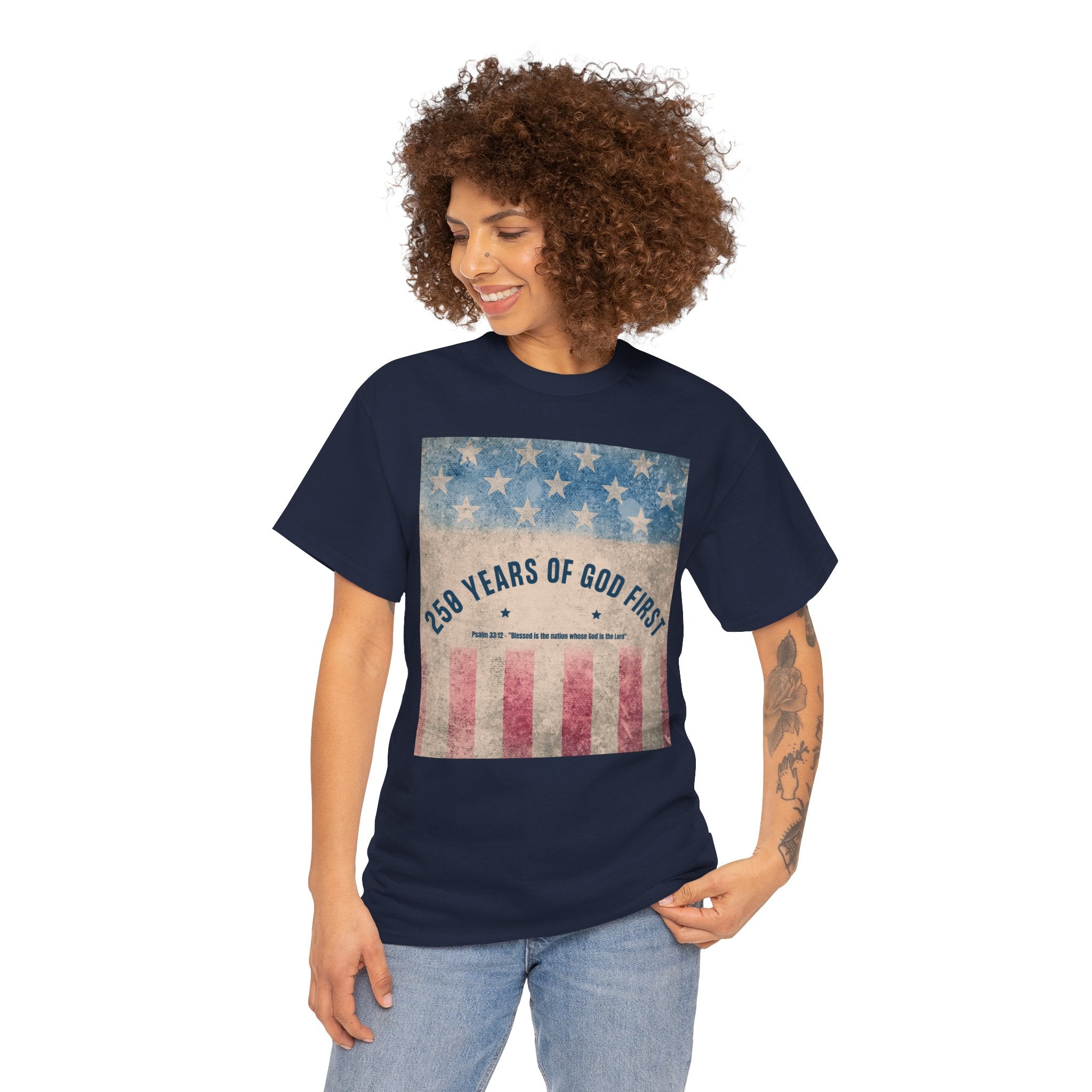 God First 250 Years Vintage American Flag  and Patriotic T-Shirt