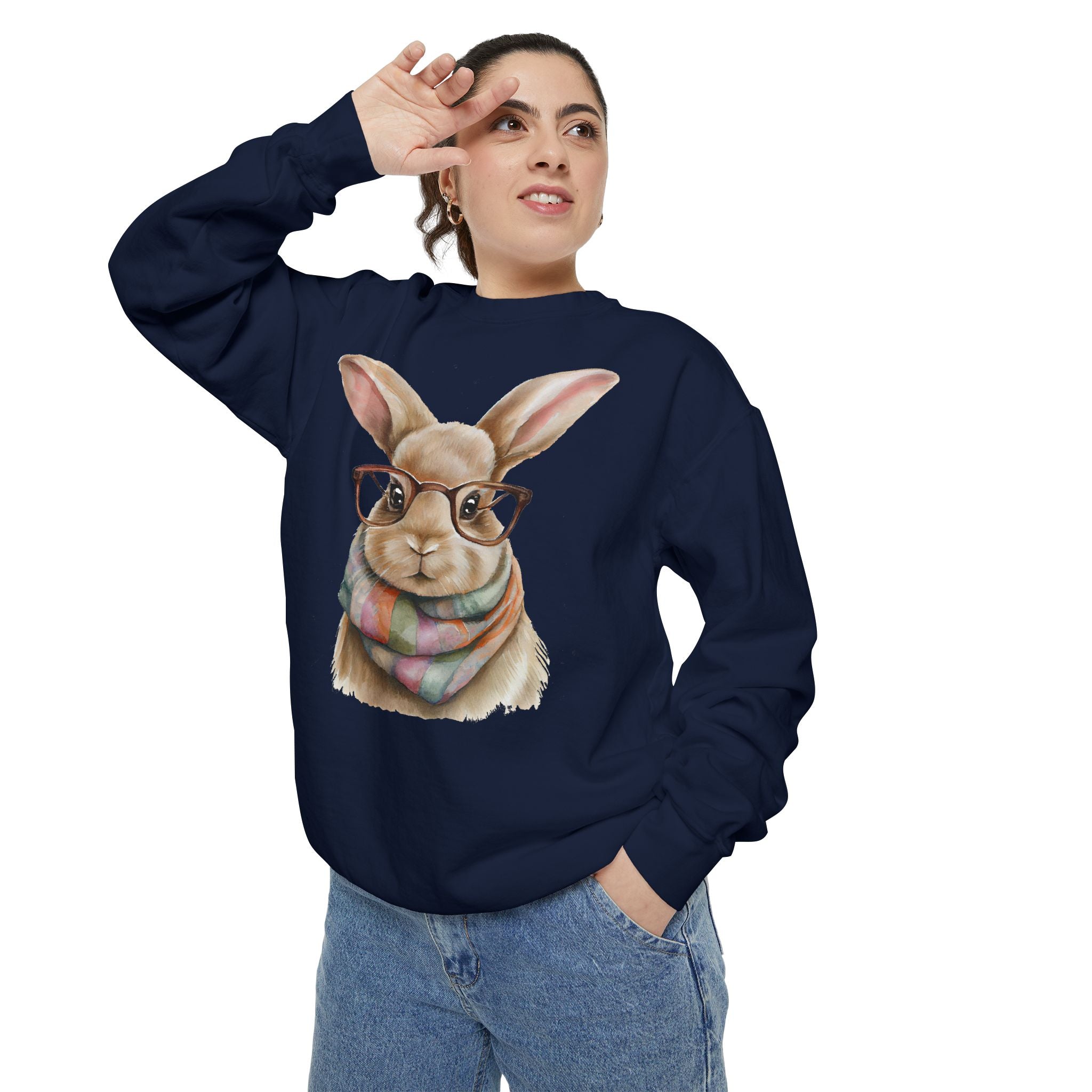 Library Book Bunny in Scarf Sweatshirt (Comfort Colors)