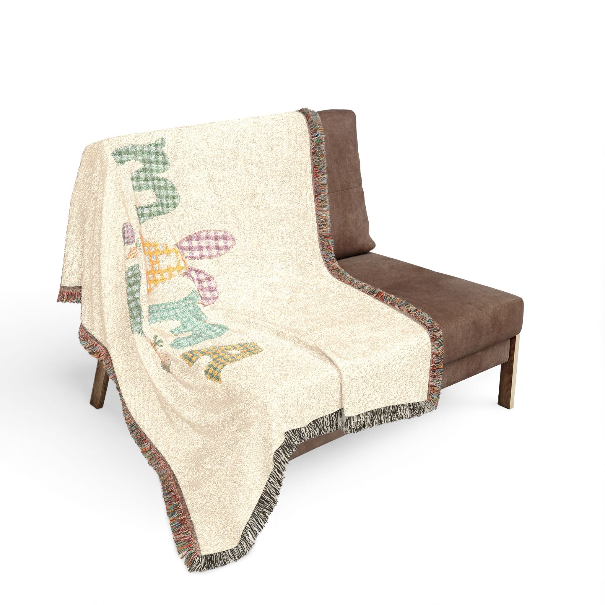 Mama Patchwork Woven Blanket — Cozy Mother's Day Throw with Heart & Floral Plaid Design