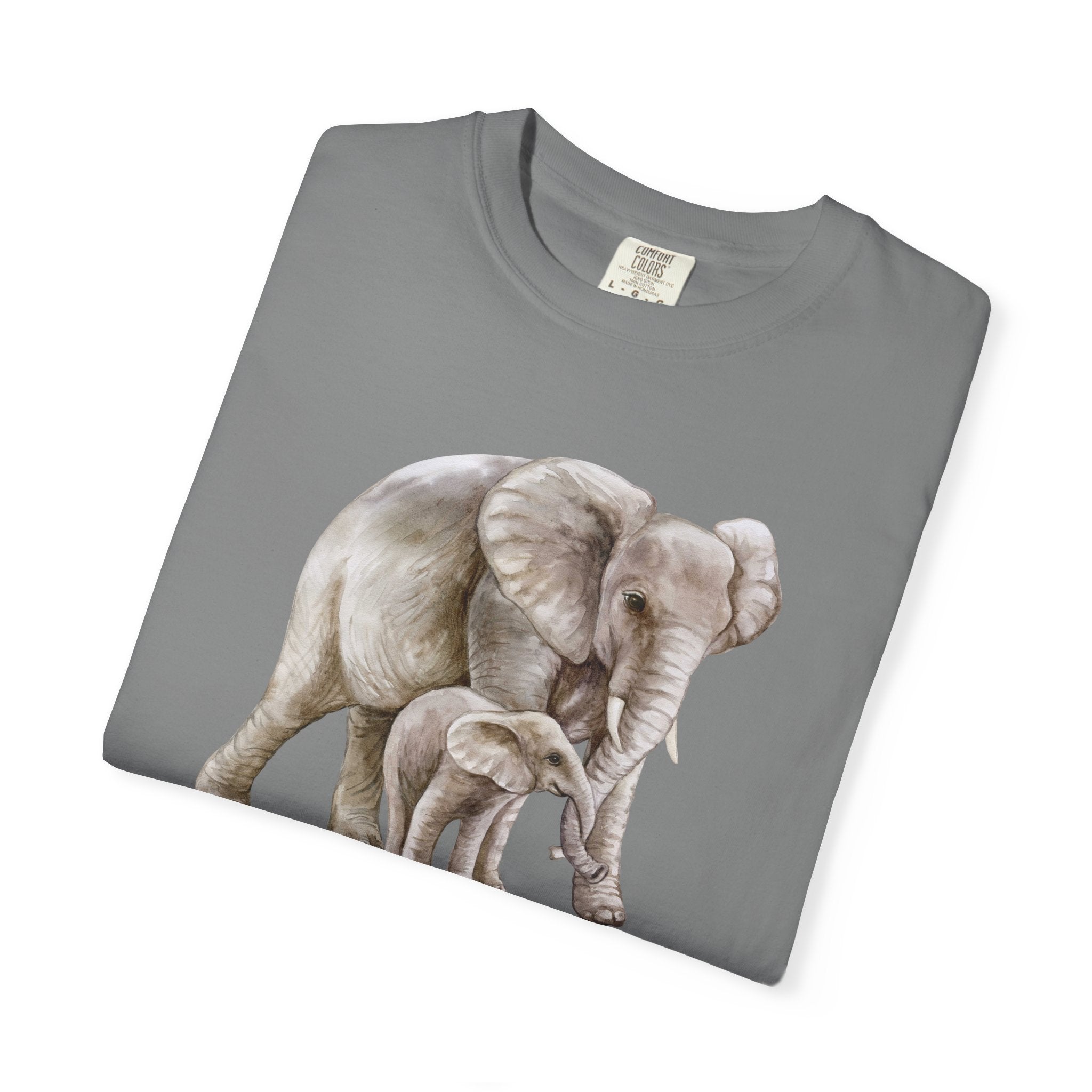 Elephant Mom & Baby T-Shirt — Realistic Wildlife Graphic Tee Comfort Colors