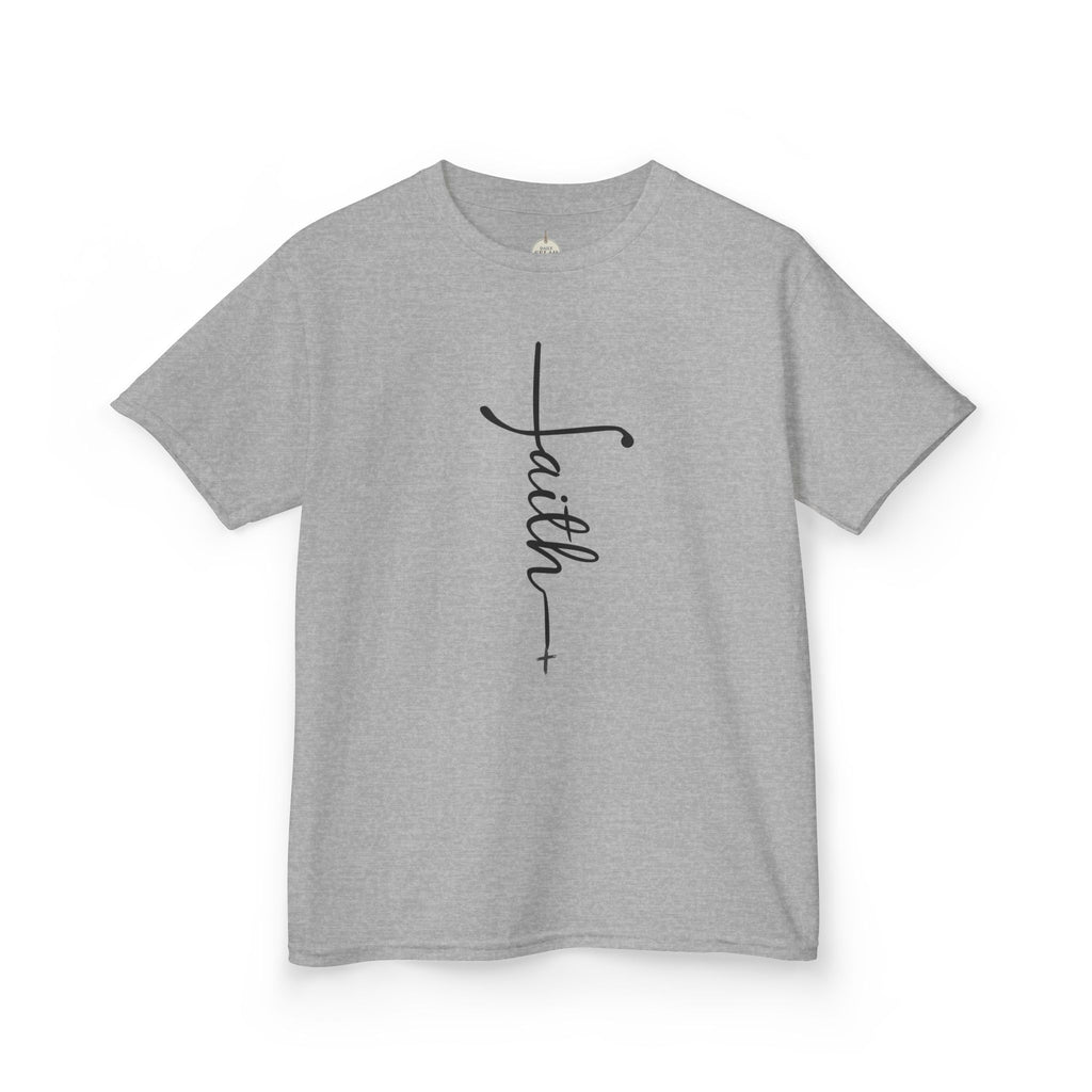 Kids Tee — Vertical "faith" Cross Script Graphic