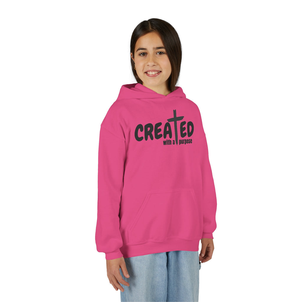 ‘Created With A Purpose’ Youth Hoodie — Christian Faith Kid’s Pullover