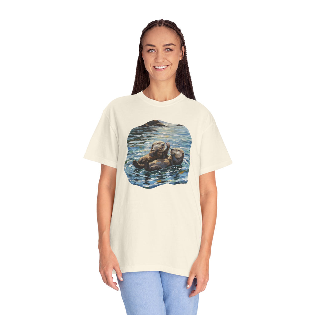 Otter Floating Art T-Shirt — Cute Sea Otter Graphic Tee
